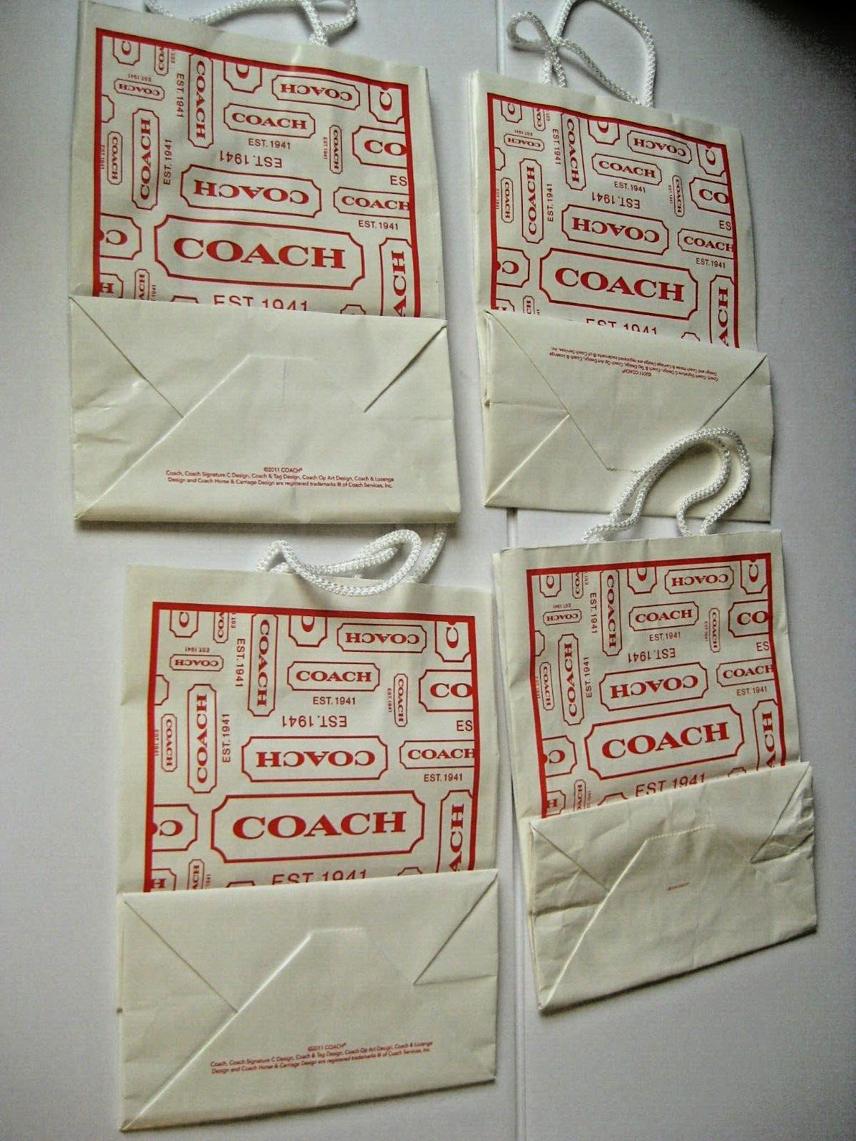 LOT 4 Authentic Coach Shopping Bags Paper 8 x 10.25 inches Medium Red White