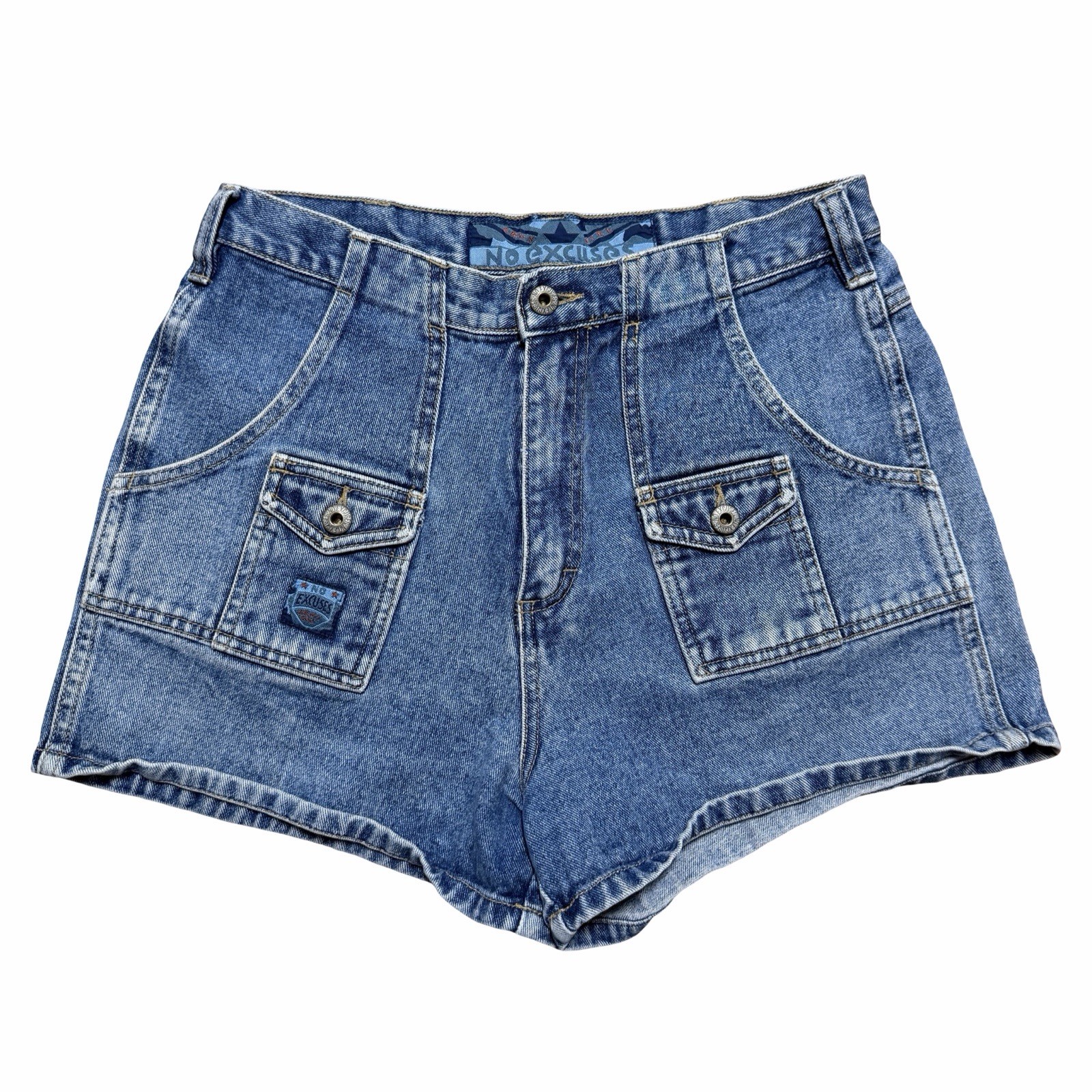 Vintage 90s Women’s No Excuses High Waisted Blue Denim Y2K Shorts Size 12