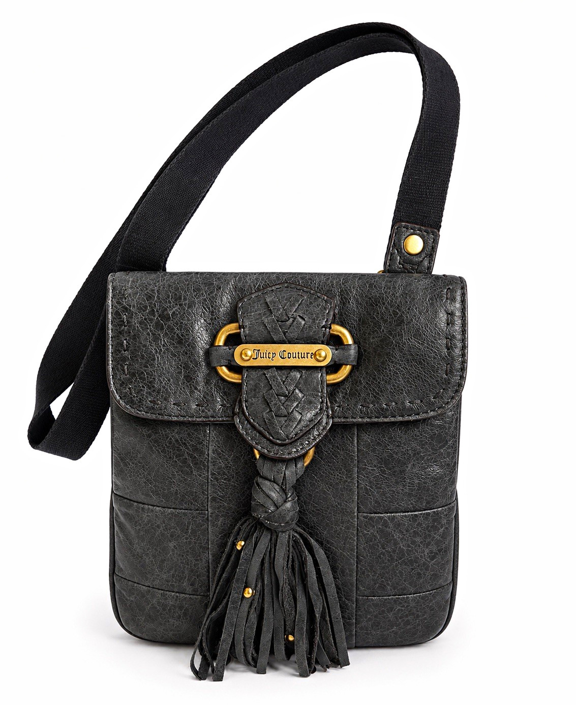 Juicy Couture Black/grey Crossbody Bag Tassel Braided Magnetic Adjustable Strap