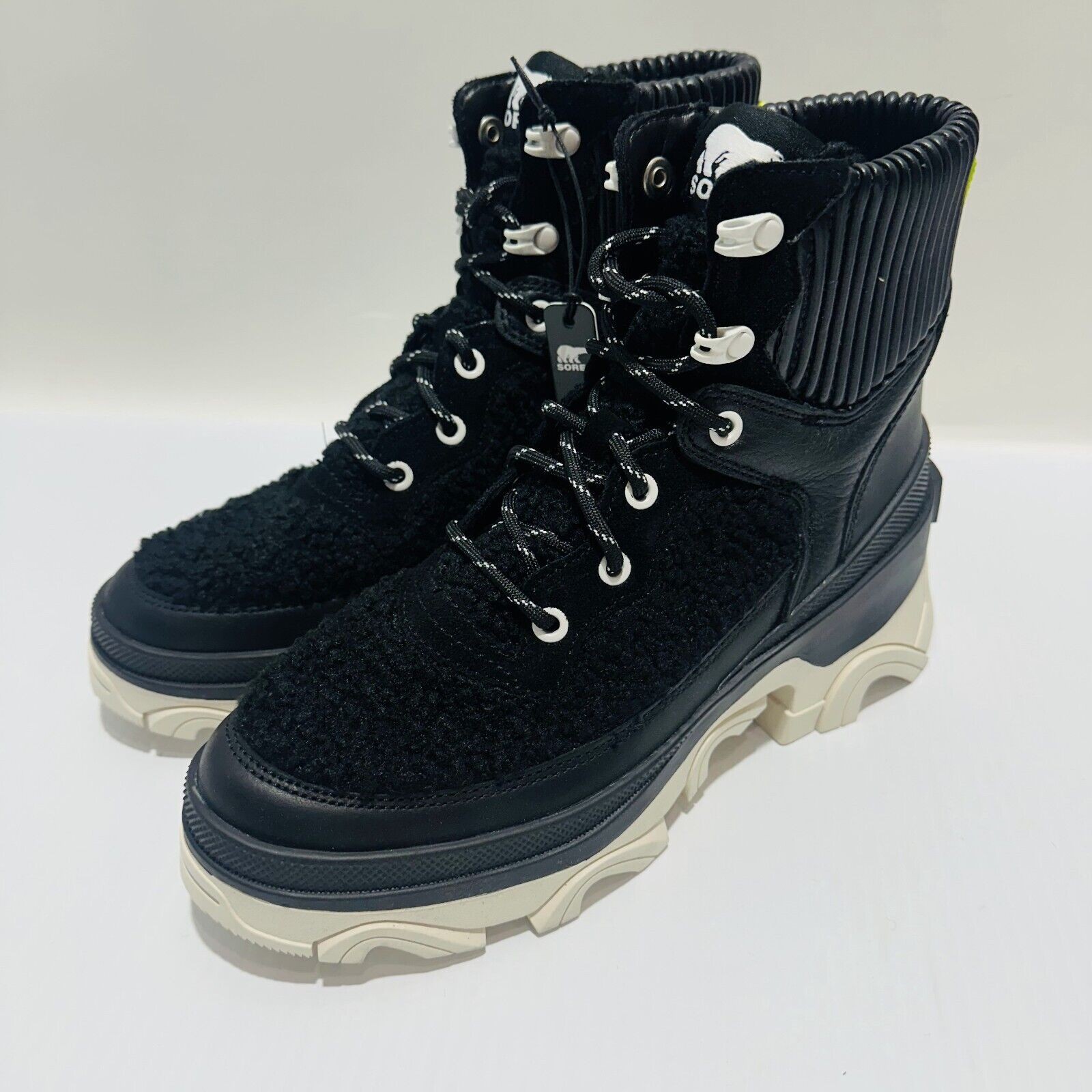 Sorel Brex Size 7.5 Ankle Boots Black Sea Salt Cozy Lace Waterproof NIB $210