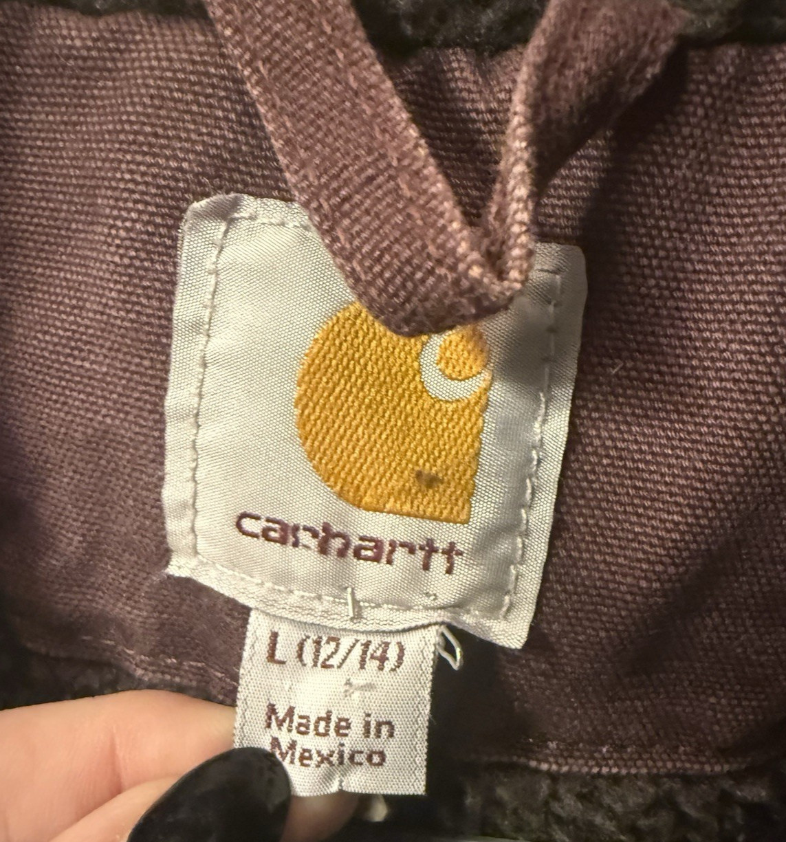 Carhartt Jacket Womens L 12/14 Maroon Wildwood Sherpa Lined Workwear 46″ chest