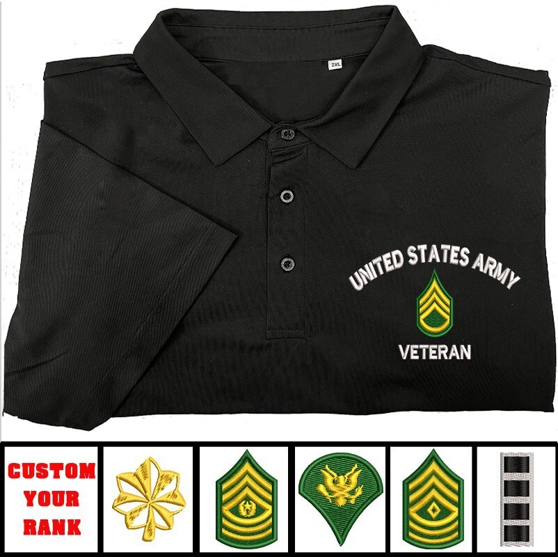 US army embroidered polo shirt, cutom your army ranks, US army rank