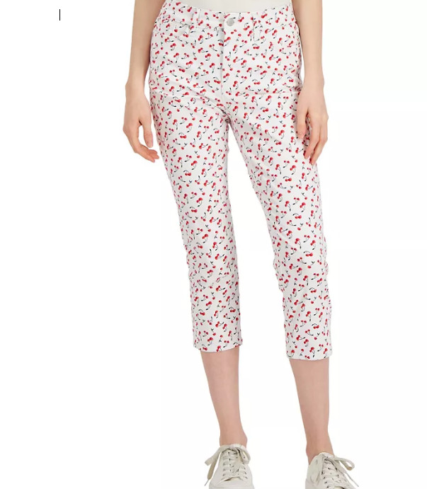 Charter Club Women’s Printed Bristol Capri Jeans 4,6,8,10,12,14,16 White/ Multi