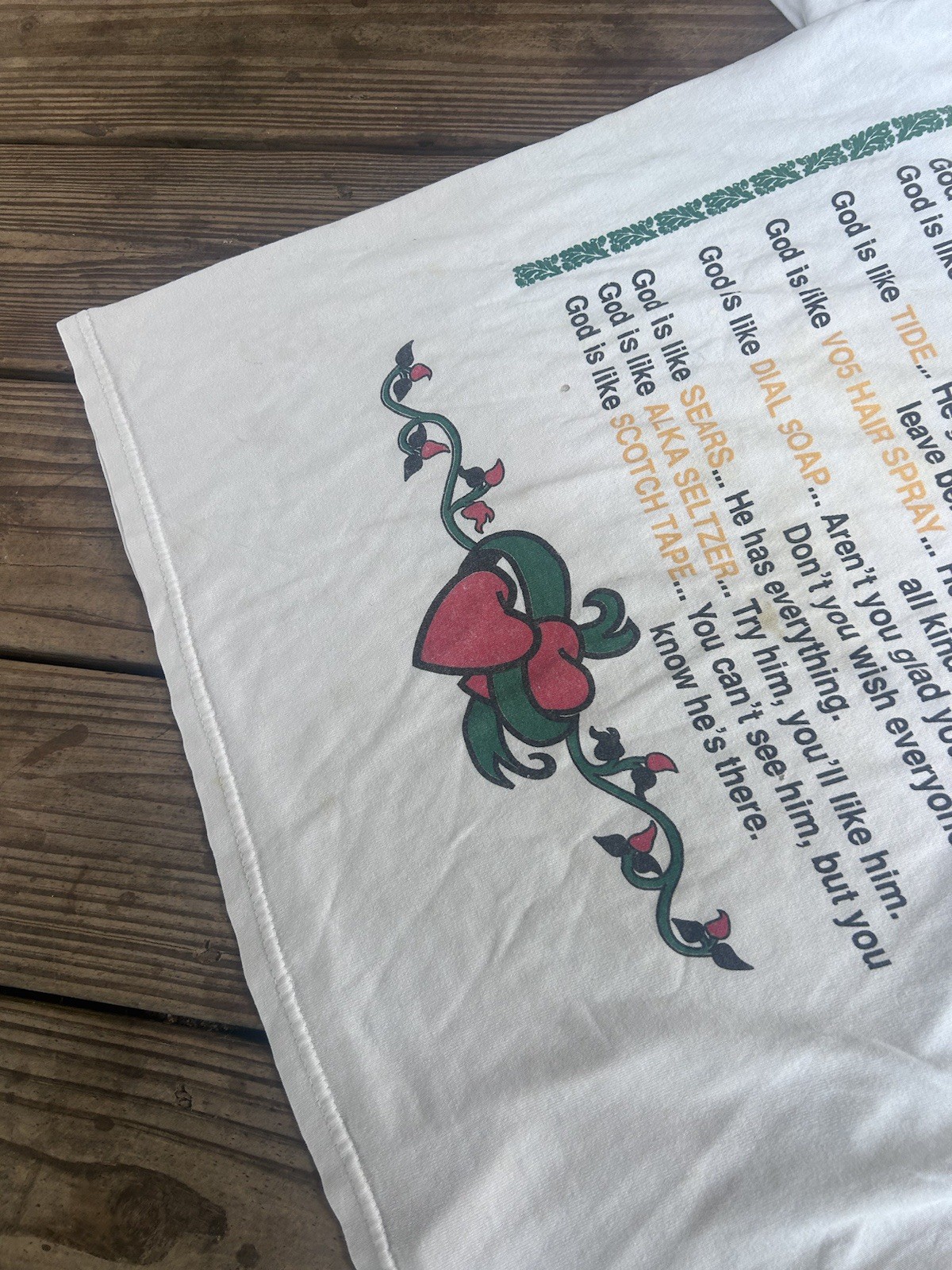 God Is Like… Vintage 90s Jesus Tee White Size L has Flaws & Discoloration