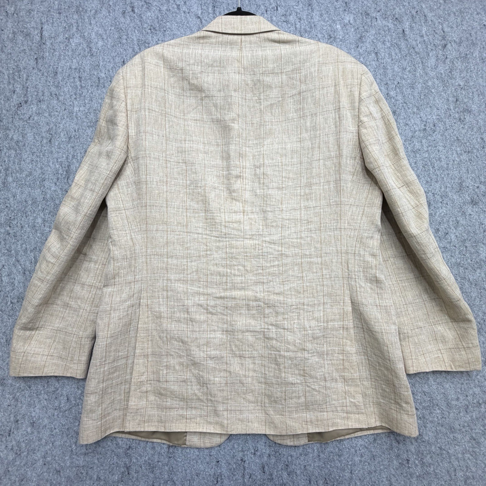 Haspel Blazer 42R Beige Windowpane Plaid 100% Linen 2-Button Sport Coat Jacket