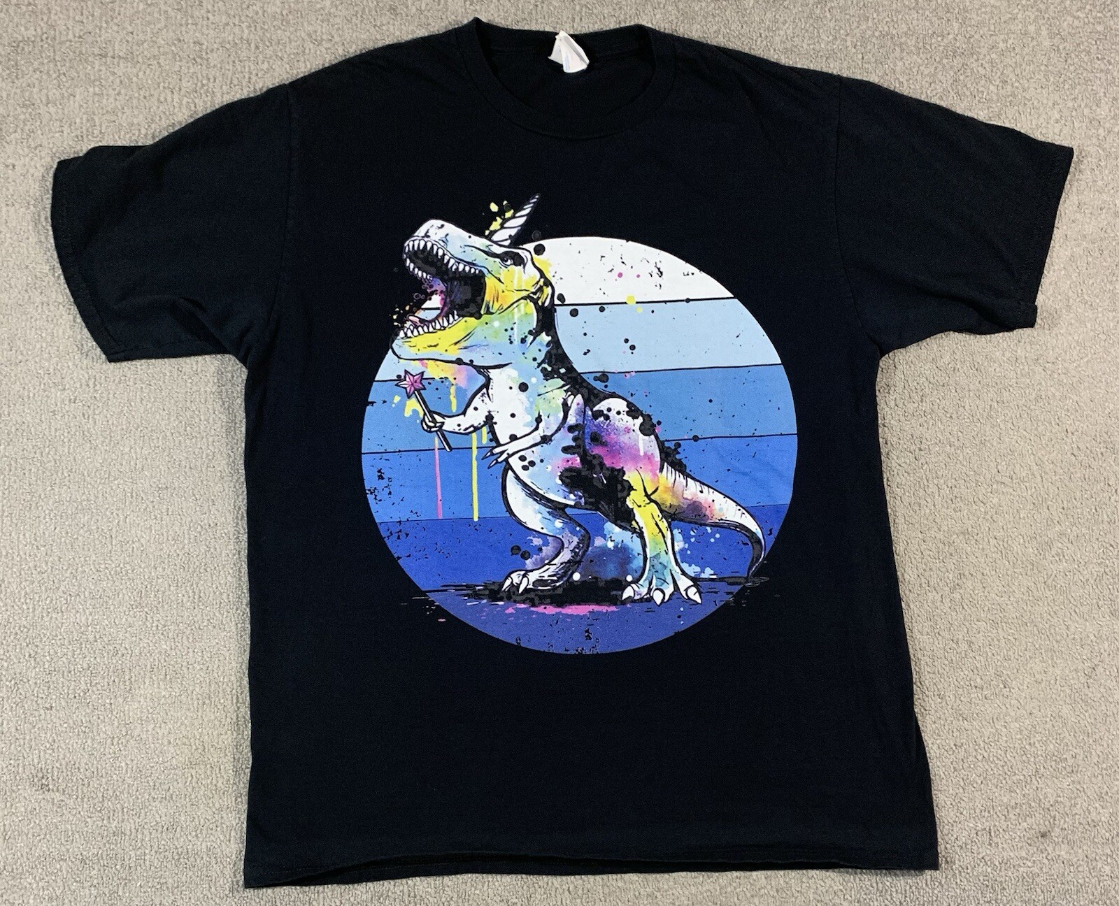 T Rex Unicorn Port & Company Black Graphic Tee Size Large