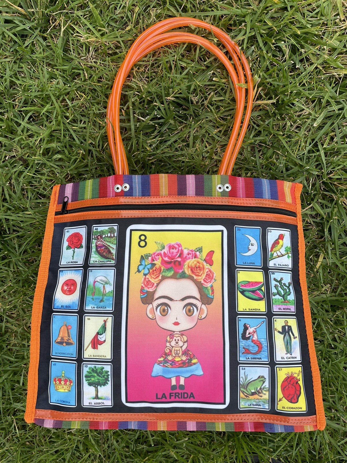 Frida Kahlo Tote La Loteria Mesh Bag Mexican Market Mercado Beach Handmade Bag