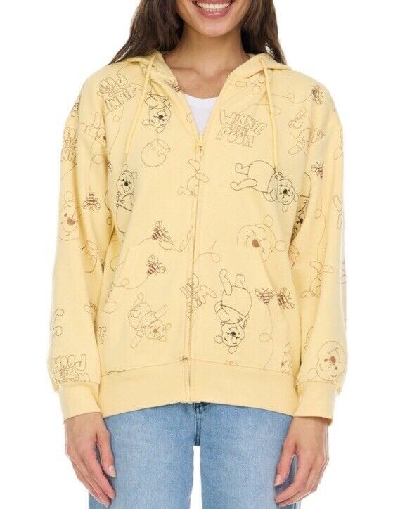 Disney Winnie the Pooh Womens Full Zip Hoodie Sweatshirt Jacket Yellow Upic Size