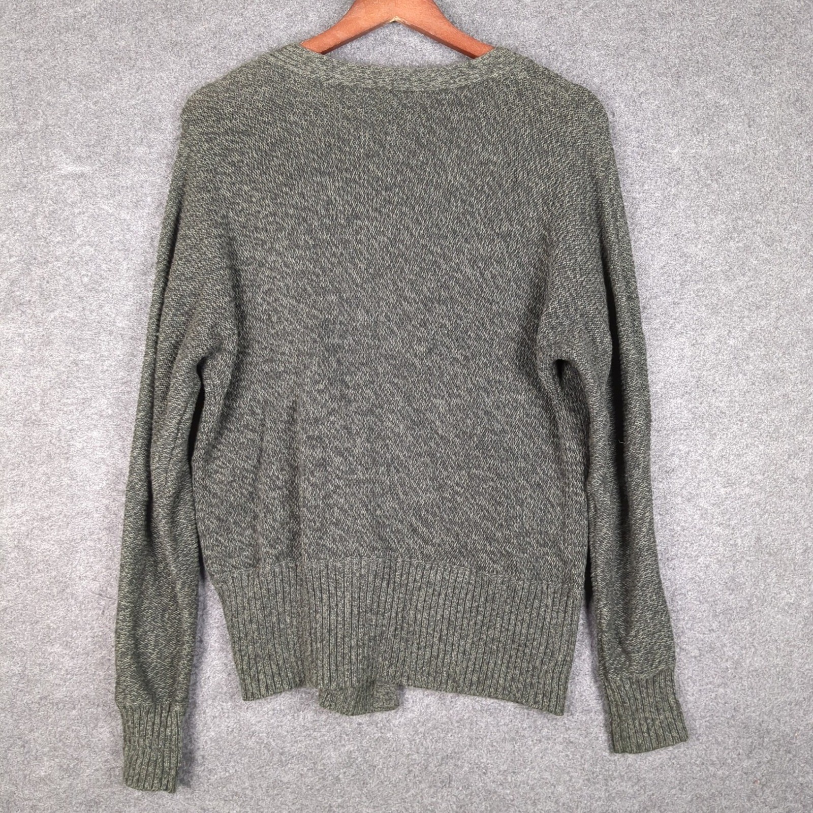 Ralph Lauren Petite Large Olive Green Marl Cotton Surplice Cardigan Sweater