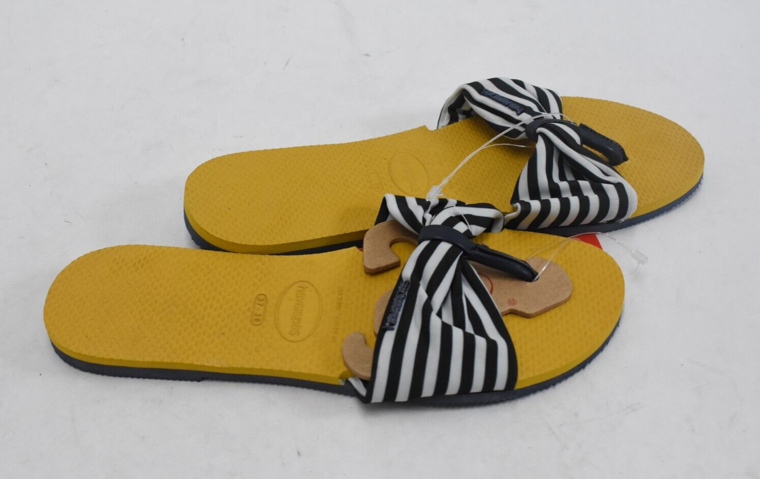 Havaianas You ST Tropez Yellow Black White Striped Slide Sandals Size 7 / 8