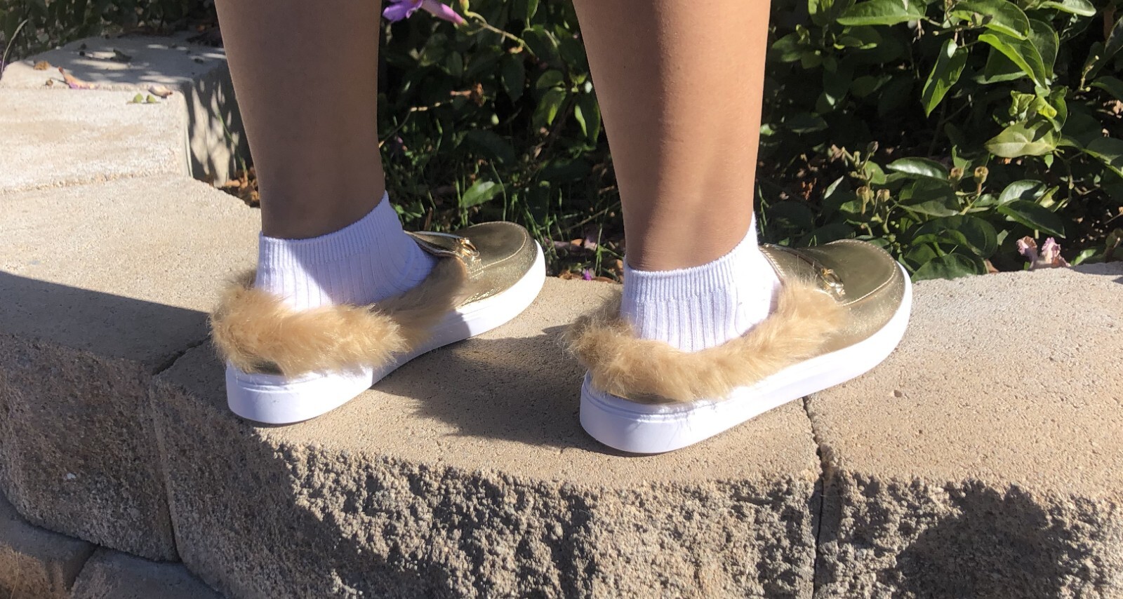 BAMBOO GRANDSLAM-39M GOLD MPU SLIP ON FAUX FUR COMFORT LOAFER SHOES ALL SIZES