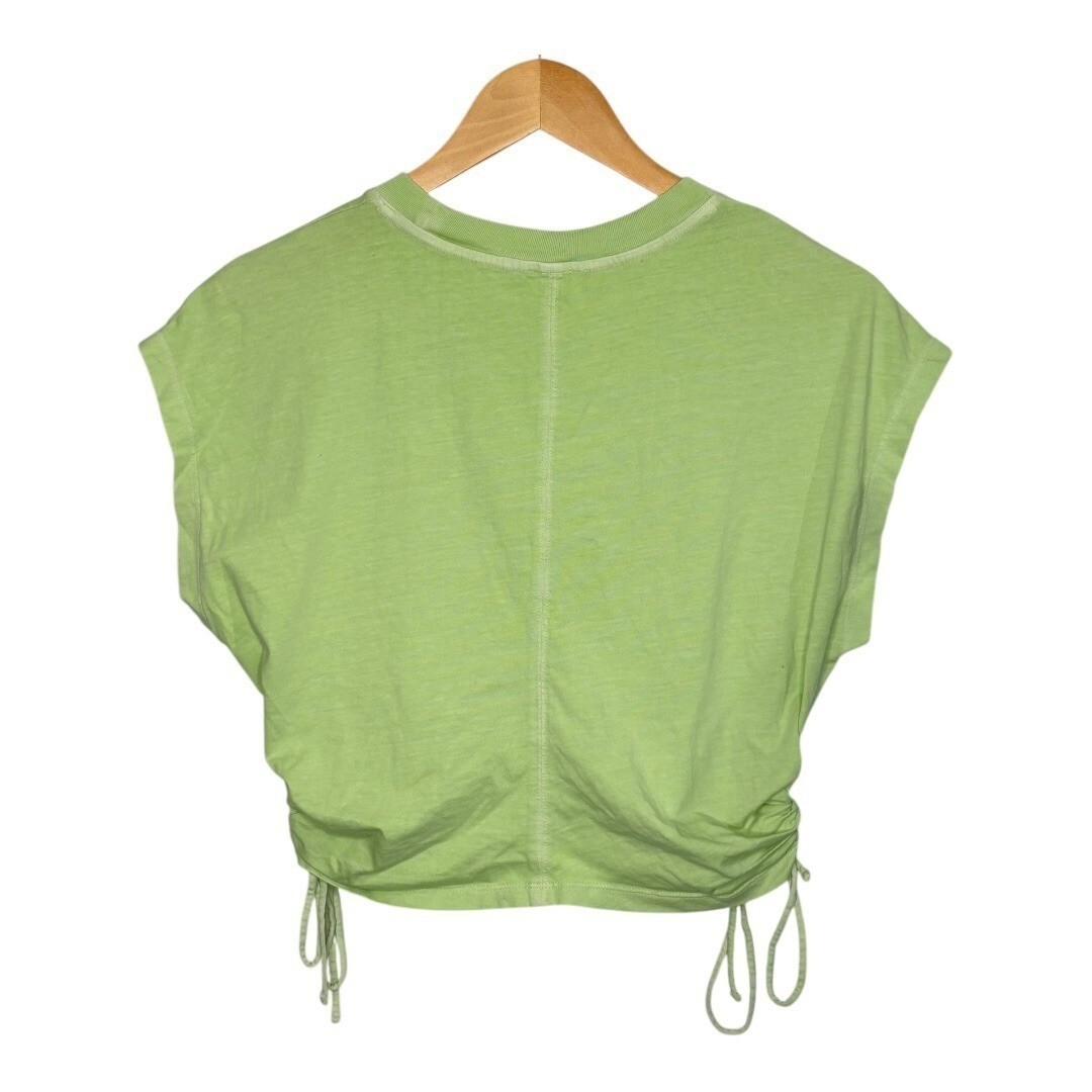 Wilfred Aritzia Ruched Side Tie Top Womens Size S Lime Green Ribbed Cap Sleeve