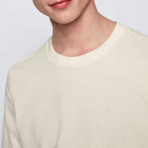 NWT HUGO BOSS Crew Neck Bubble-Jacquard / Waffle Tee Cream White S/M/L/XL/XXL