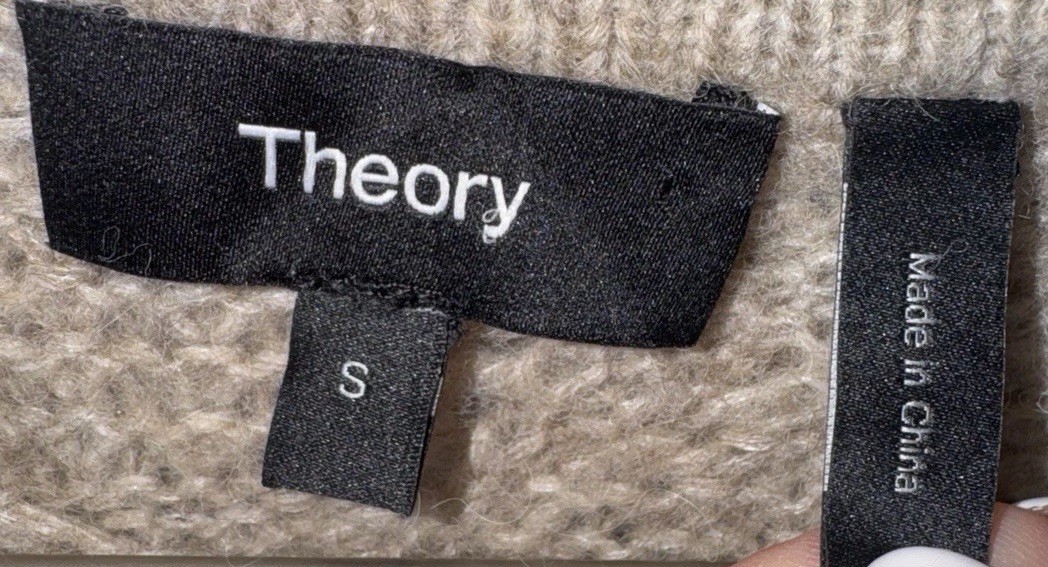 THEORY Women’s Alpaca Soft Cable Knit Cardigan Sweater Beige Size Small