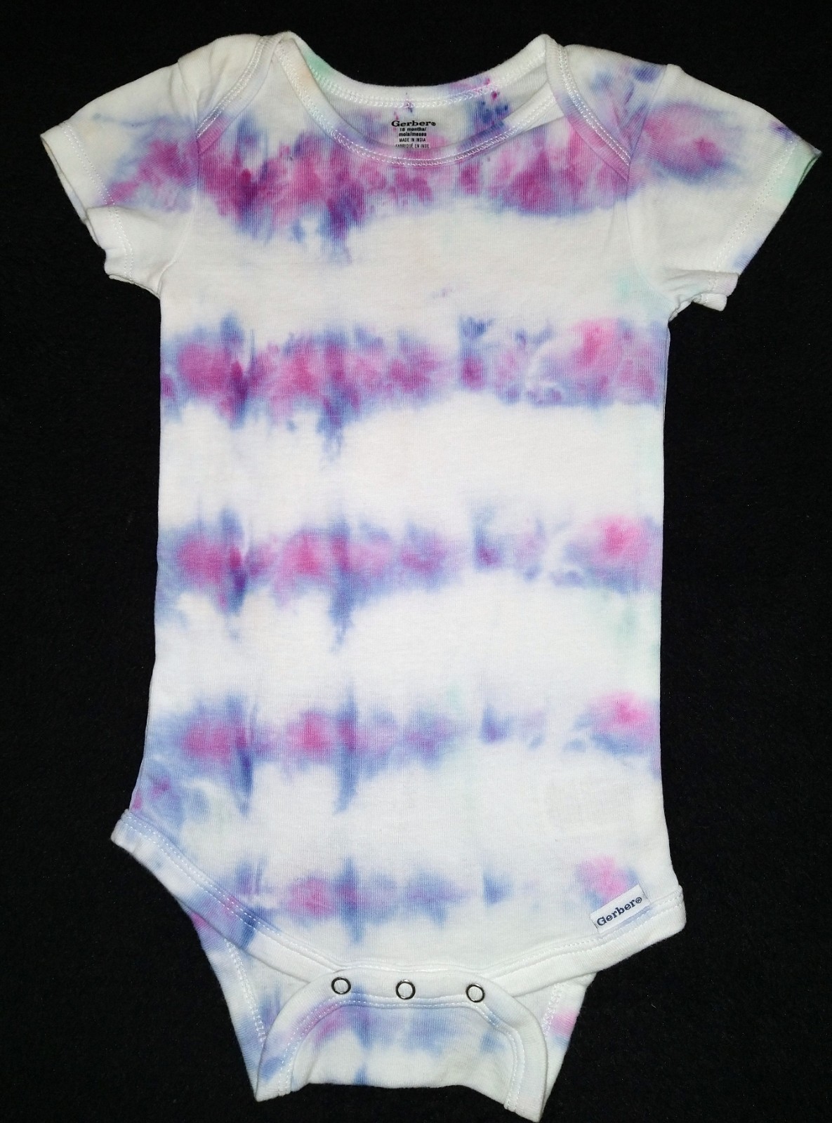 Purple, Blue And White Stripped Ice Dye Tie Dye Baby Onesie ~ Sz 18M