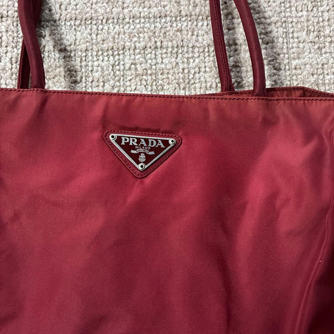 Authentic PRADA Bordeaux Nylon Tote Bag 12.6in Lightweight Excellent Condition