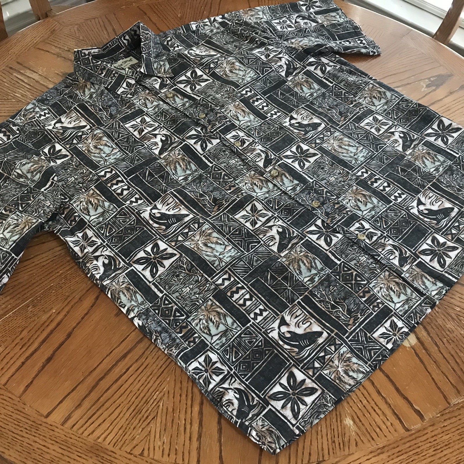 Cooke Street Honolulu Shirt Men’s XXL Black Grey Brown Reverse Palm Hawaiian