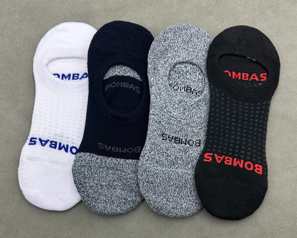 4 Pairs BOMBAS Men’s Cushioned No Show Socks Athletic Size Med 4 Colors Mix