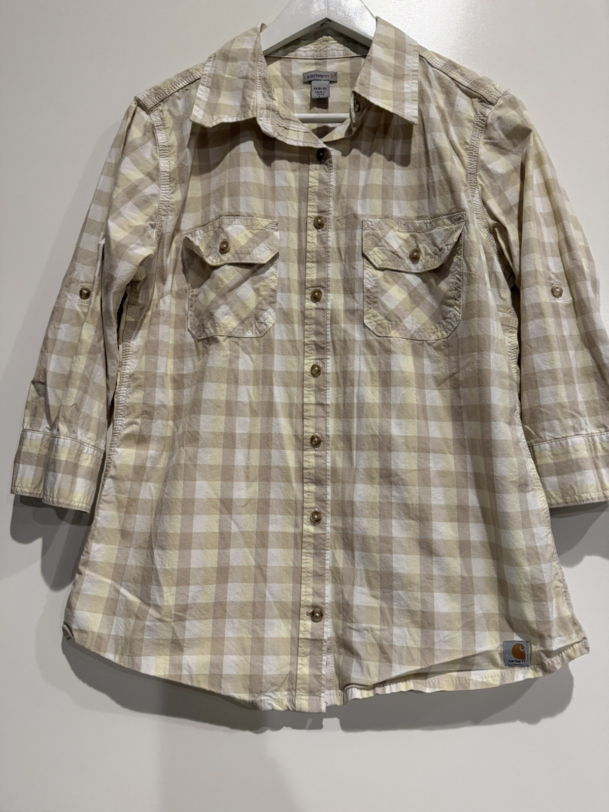 Carhartt Plaid Button Up Roll Tab Sleeve Shirt Lightweight Women’s Sz M (8-10)
