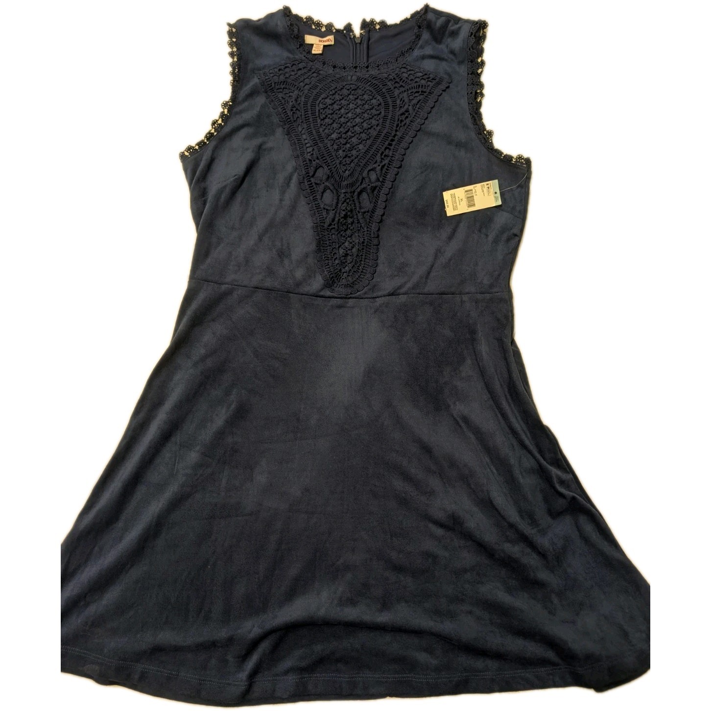 Bongo Fit & Flare Sleeveless Short Dress Blue Suede Lace Accents Juniors XL