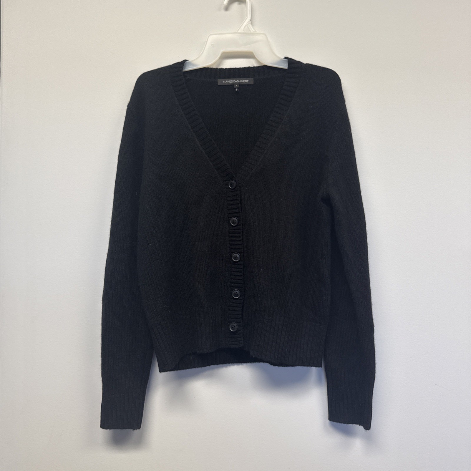 Nakedcashmere Cardigan Sweater Womens Medium Black 100% Cashmere V Neck Button