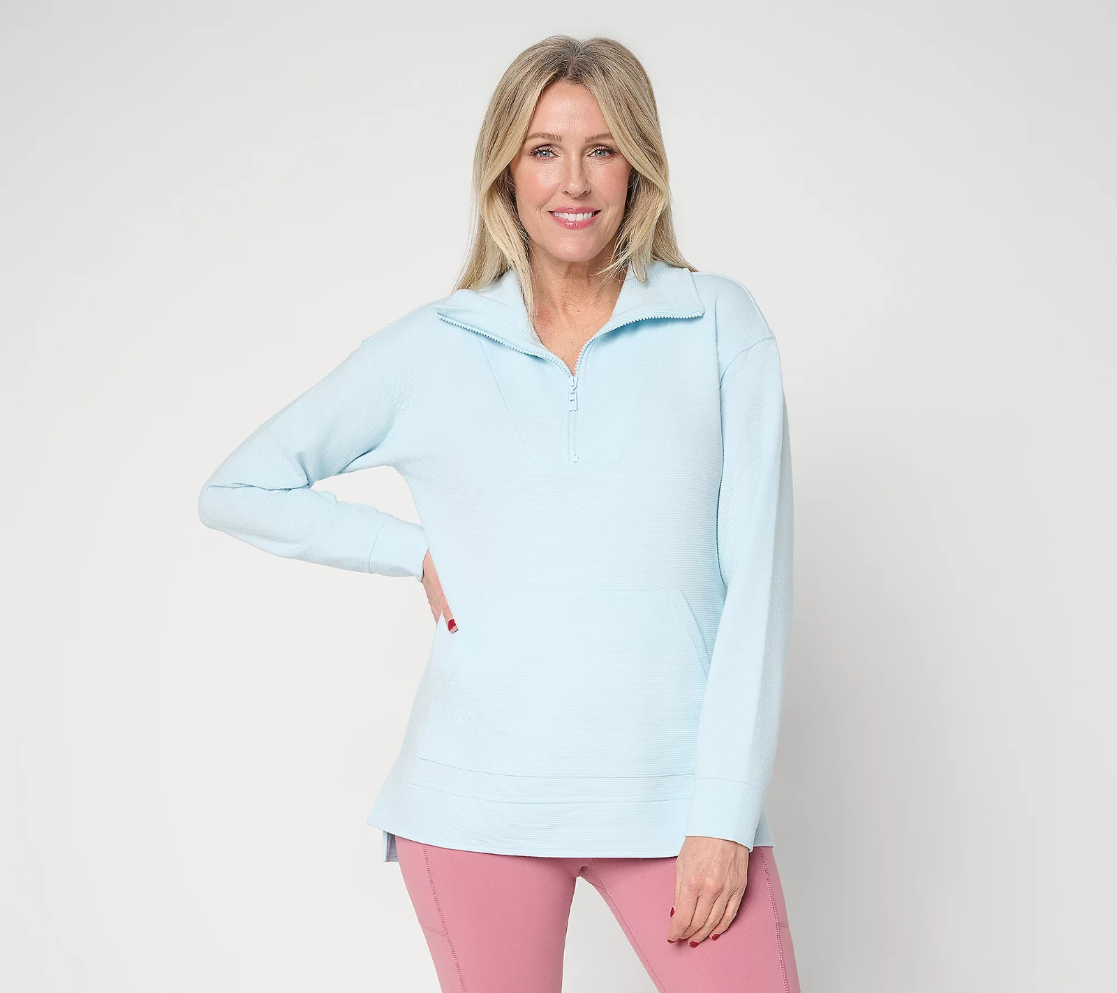 Belle Body by Kim Gravel Ottoman Rib Half Zip Top NWT A719935