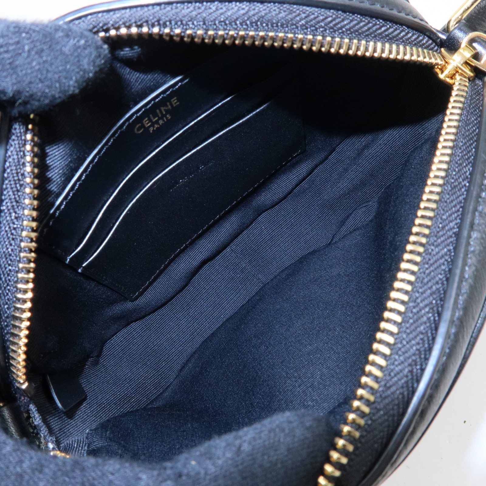 CELINE C Charm Leather Shoulder Bag Crossbody Bag Camera Bag Black Auth Used F/S