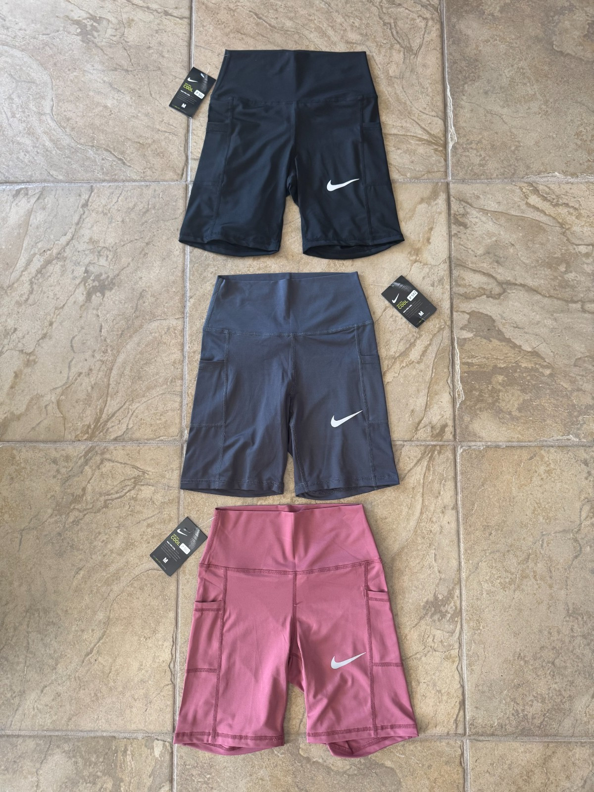 3 PAIR NIKE PRO DRI-FIT RUNNING SHORTS WITH POCKETS WOMENS SIZE M