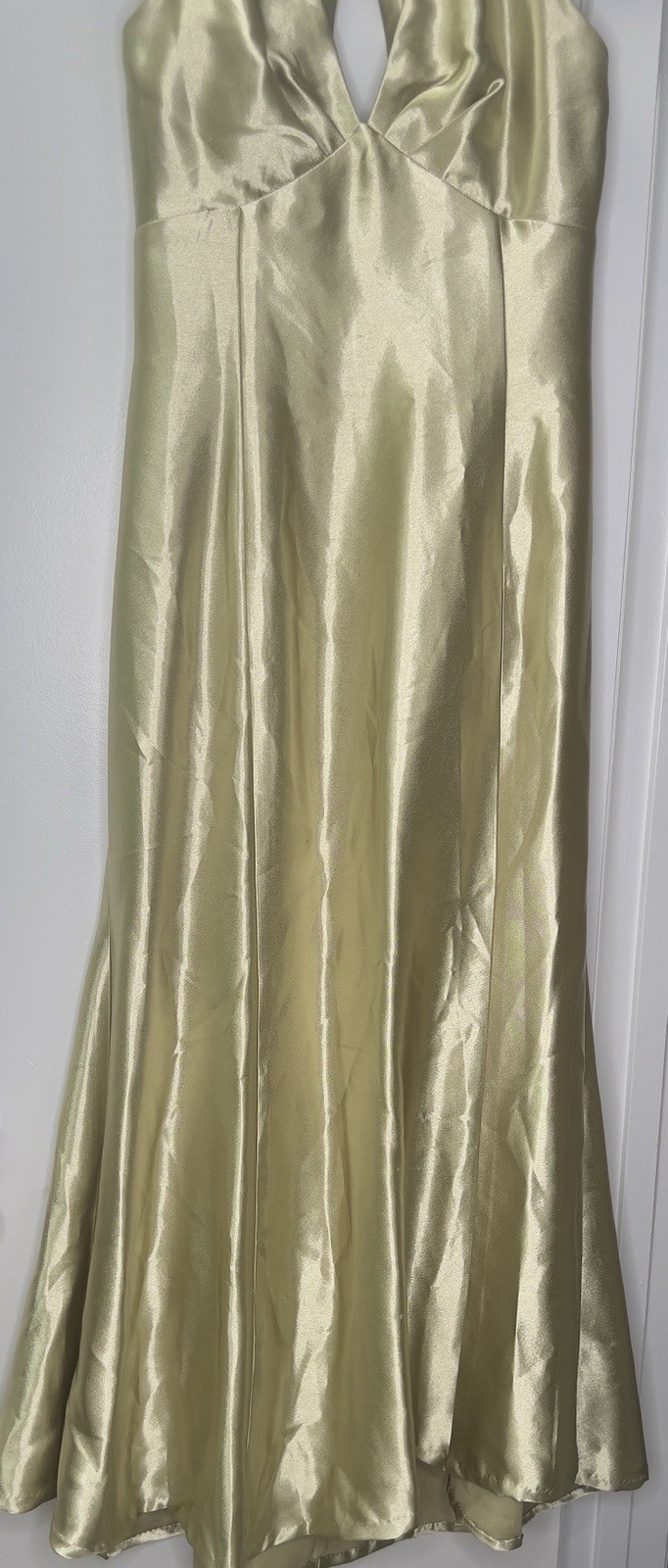 Vintage Y2K Jessica McClintock Apple Green Satin Halter Maxi Gown Fairycore