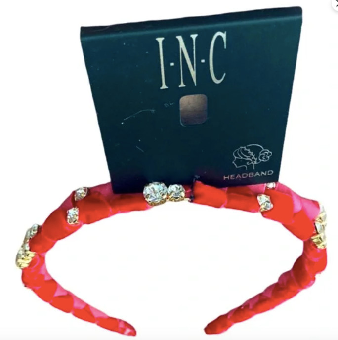 INC INTERNATIONAL CONCEPTS HEADBAND 6″ RED FABRIC VELVET GLASS CRYSTAL NEW NWT