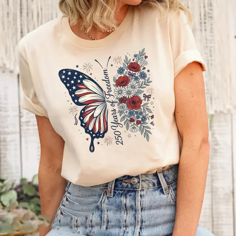 Patriotic Butterfly Shirt America 250th Anniversary 1776 2026 T-Shirt | S to 5XL