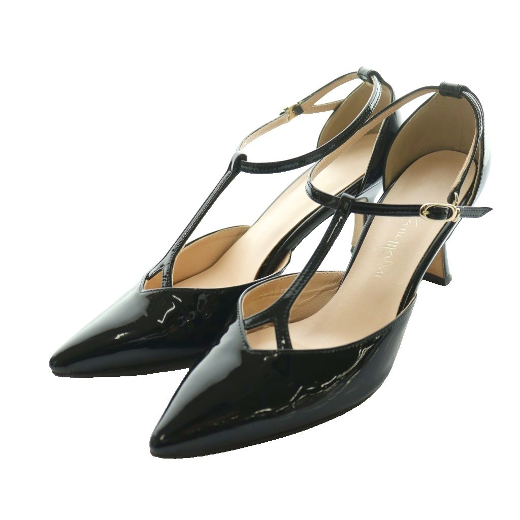 Ginza Kanematsu Black Enamel Pumps 8.7in Ladies Size 22cm B Condition