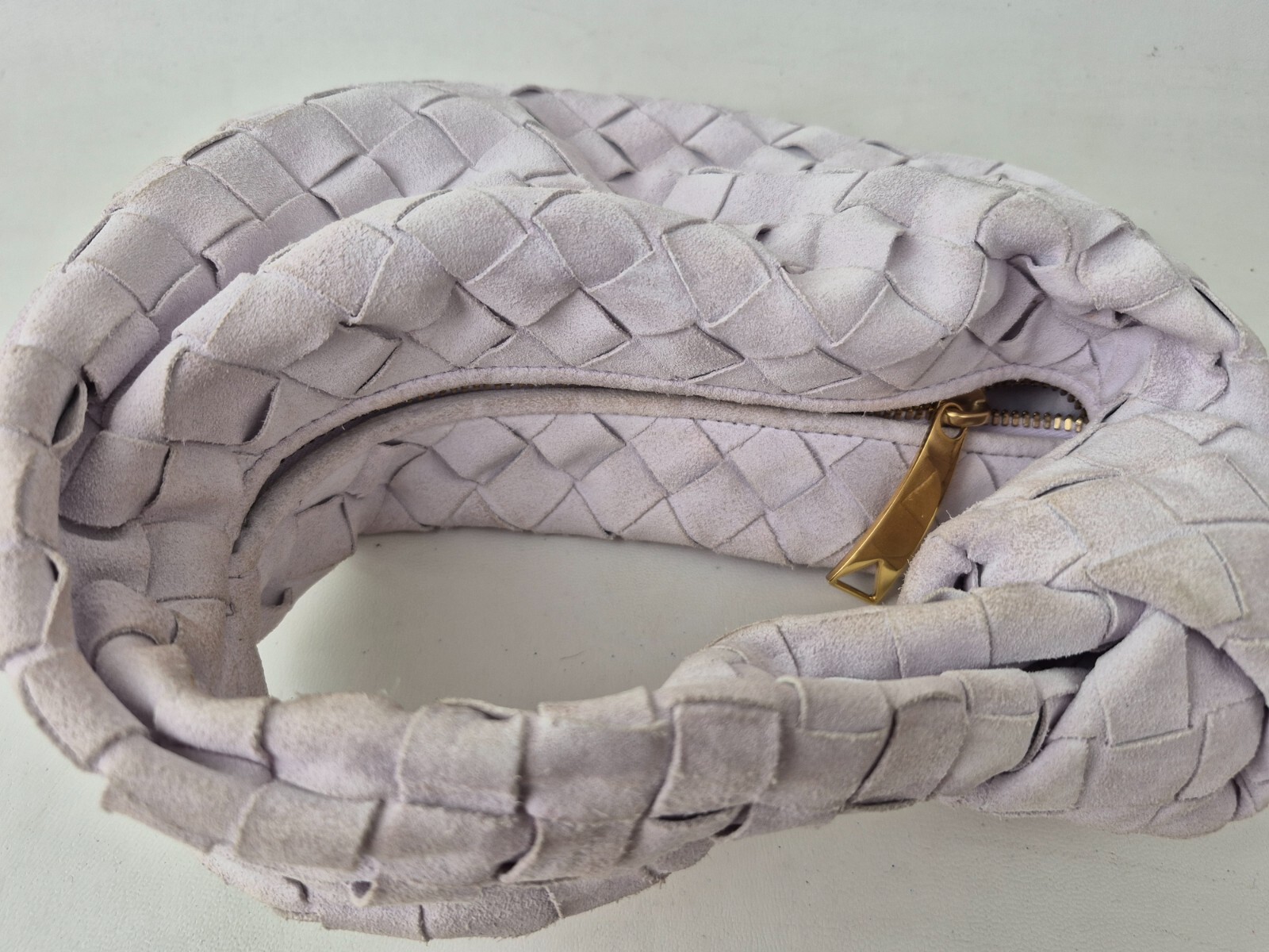 Bottega Veneta Mirth Washed Gold Mini Jodie Suede Leather Hobo Bag .