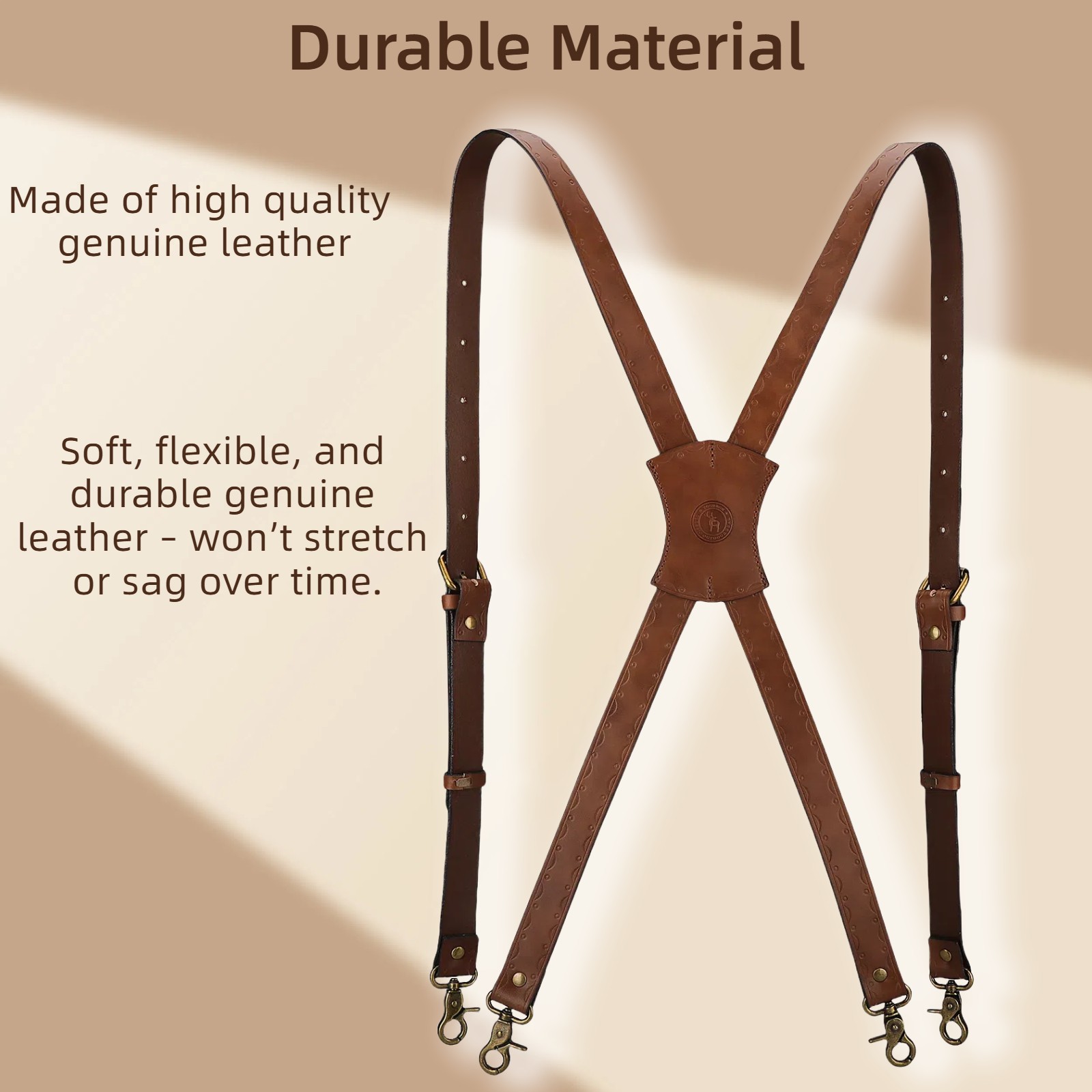 Vintage Leather X-Back Men Suspenders – Adjustable Heavy Duty Metal Hooks Casual
