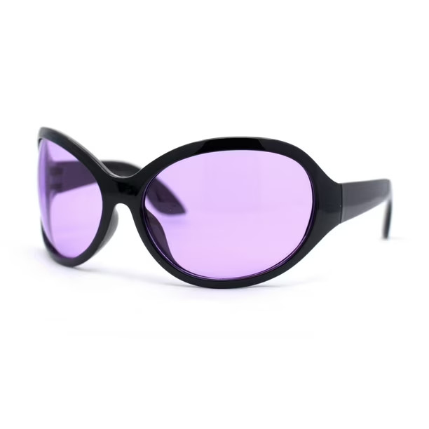 Oversized Sunglasses Blue Yellow Red Purple Lens Black Frame Wrap Around Outdoor