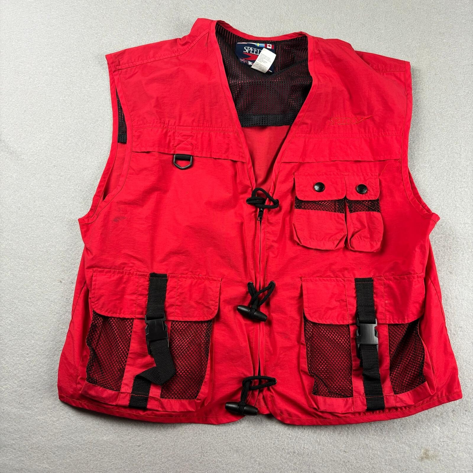 Speedo Vest Mens Large XL Red Toggle Mesh Safari Outdoor Activewear Jacket
