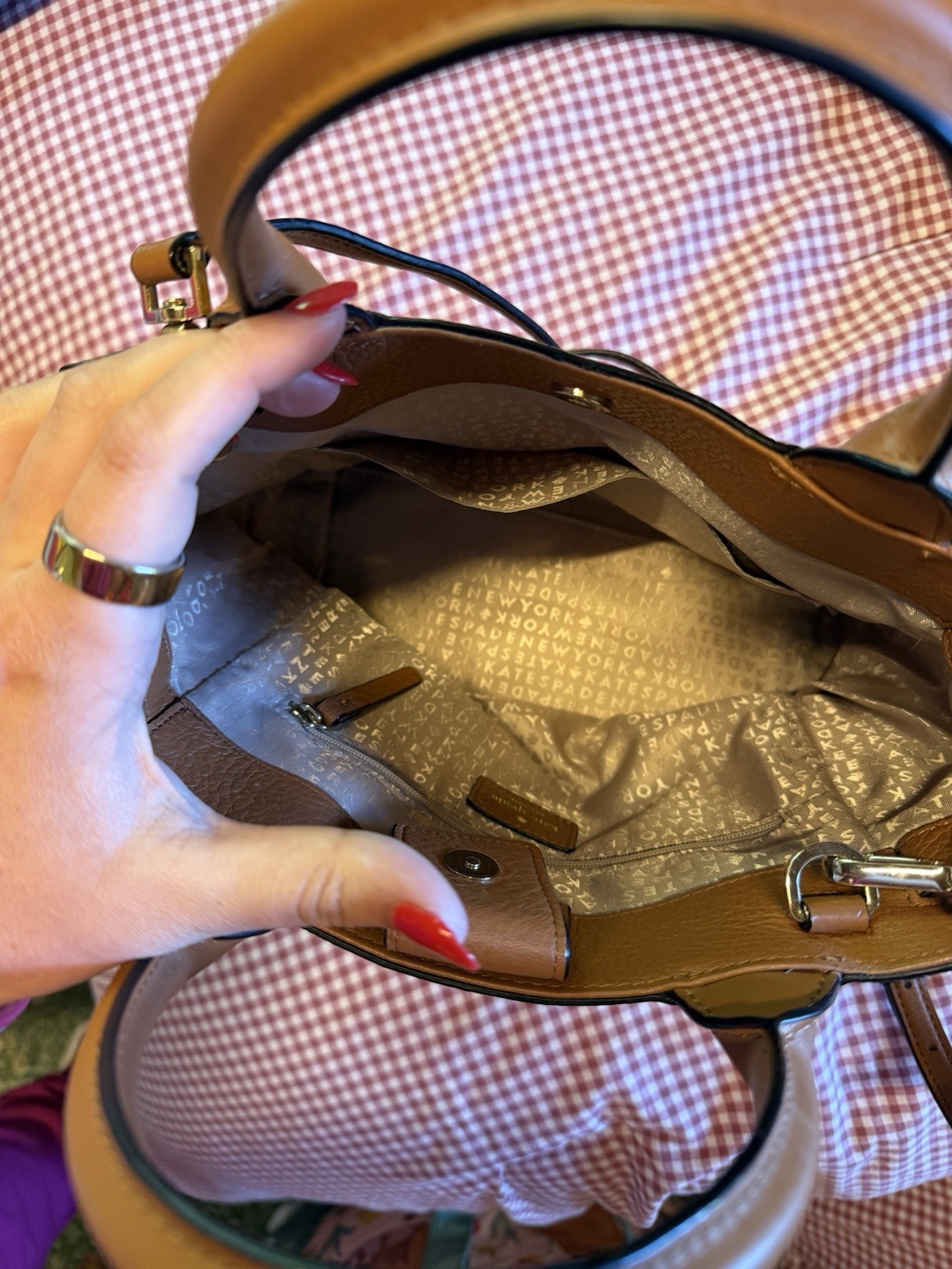 kate spade new york Medium Brown Pebbled Satchel, Detachable Strap, Gold