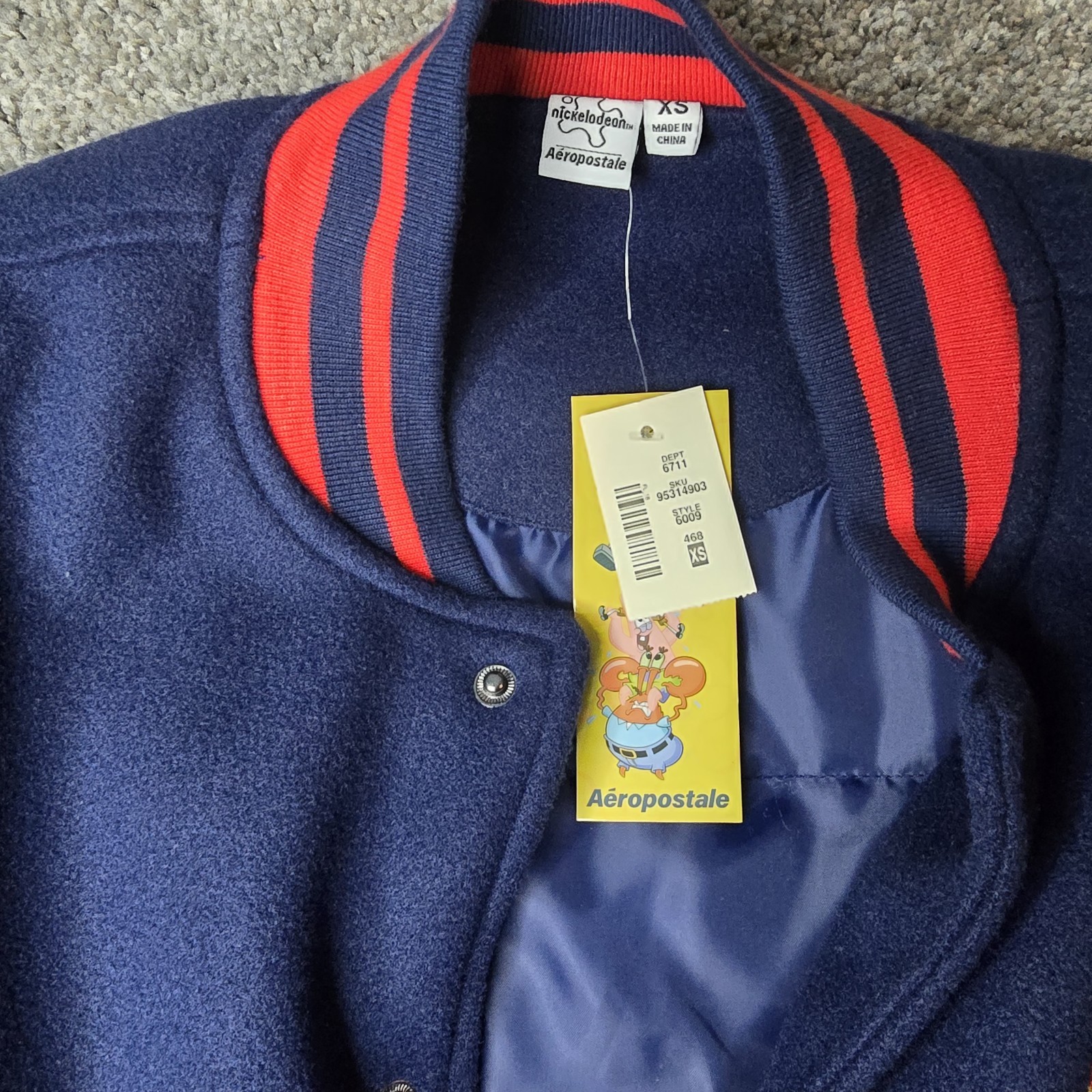 SpongeBob x Aeropostale Faux Wool Bomber Jacket Size XS Check Description
