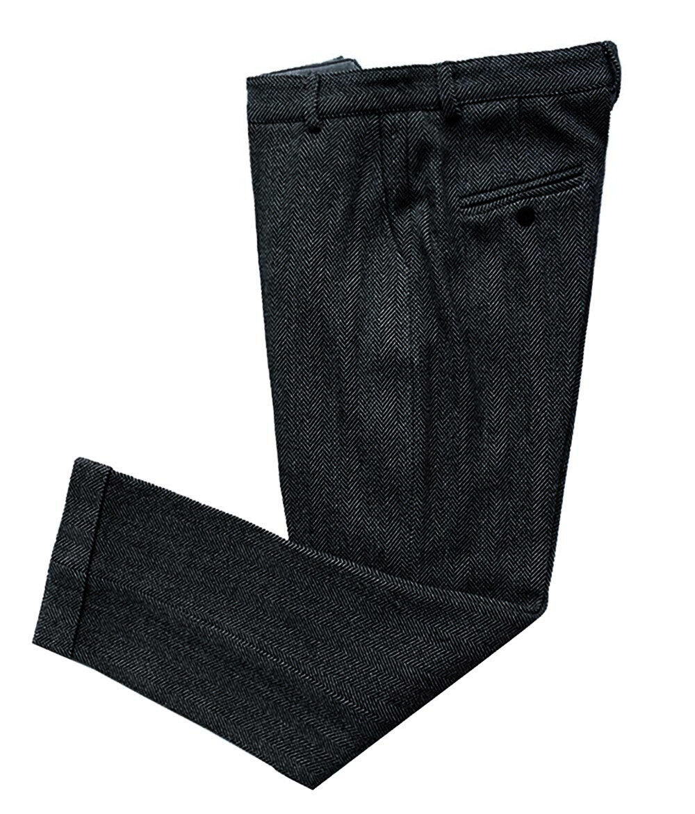 Mens Tweed Suit Pants Vintage Wool Herringbone Adjustable Waist Trousers 28-42