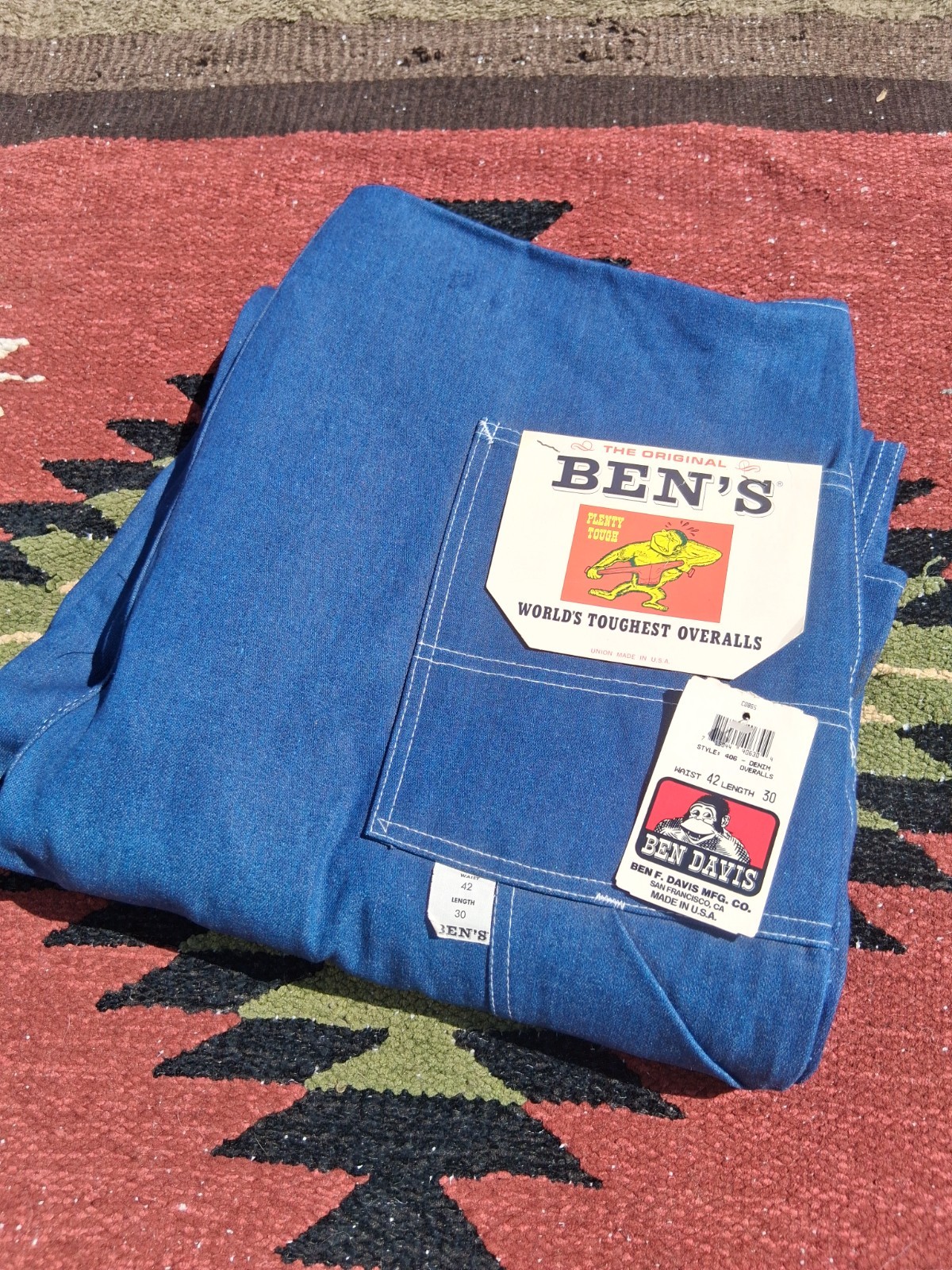 70s80s Deadstock Ben Davis Bib Overalls Blue Denim 42×30 Plenty Tough Union Made