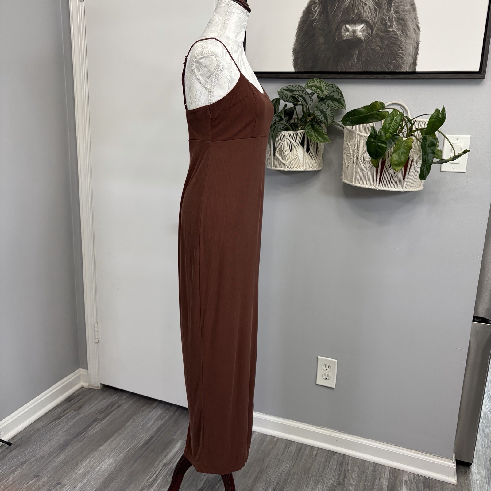 Wild Fable Brown Maxi Dress Womens Small S High Slit Y2K Style Ribbed Knit