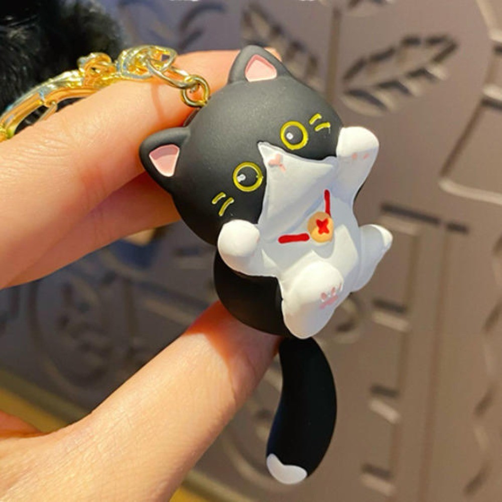 Resin cartoon plush ball keychain cow plush doll orange Siamese cat bag pendant