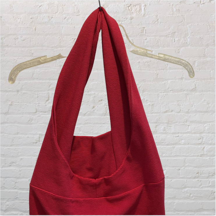 DAVID BENJAMIN COLLECTION — Halter Dress, Red, Backless, Form Fitting, Stretch