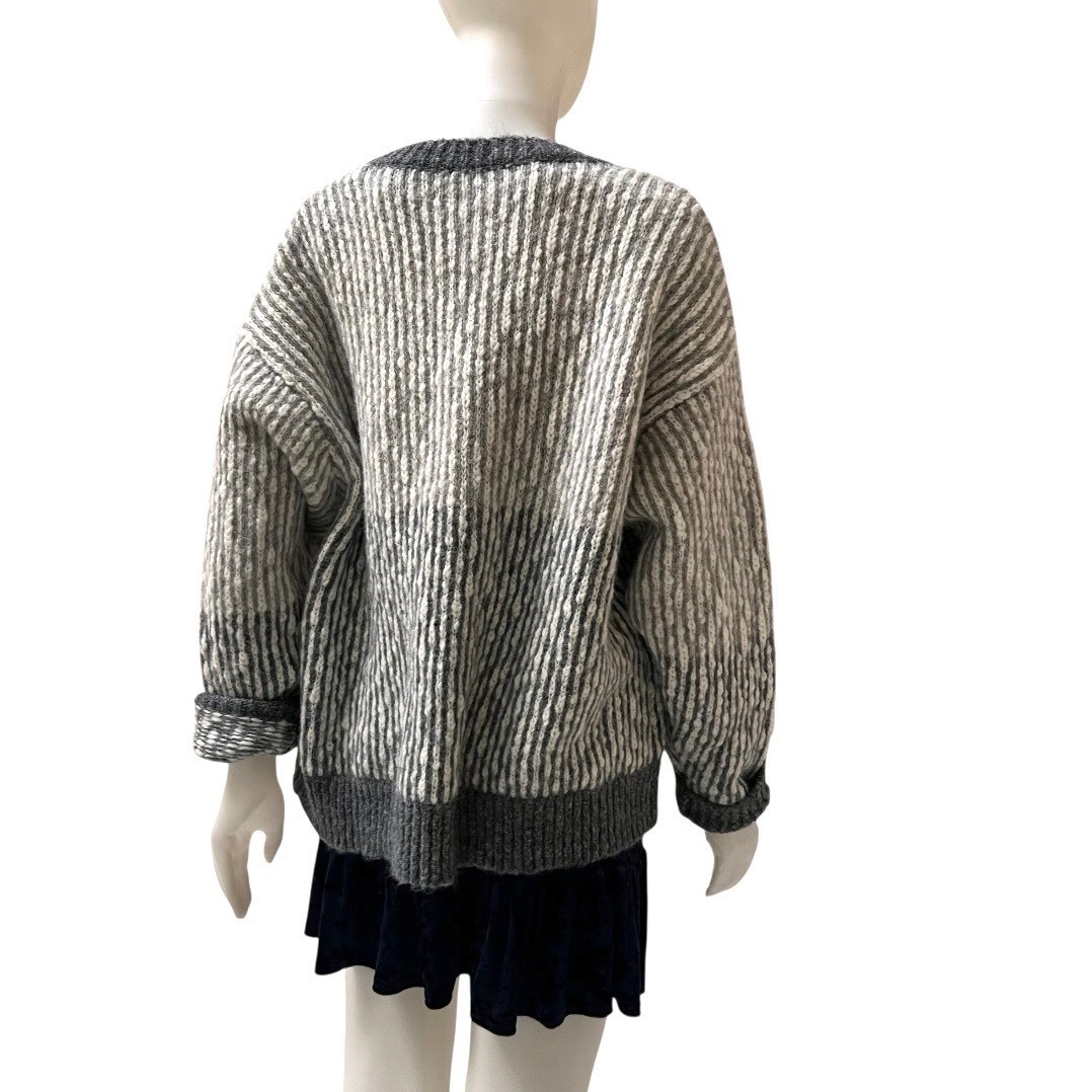 Grannycore Chunky Knit Oversized 3D Crochet Flower Sweater Women Grey Boho Large