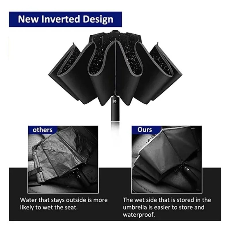 Men Women Automatic Reverse Folding Umbrella Windproof UV Reflective Stripe*