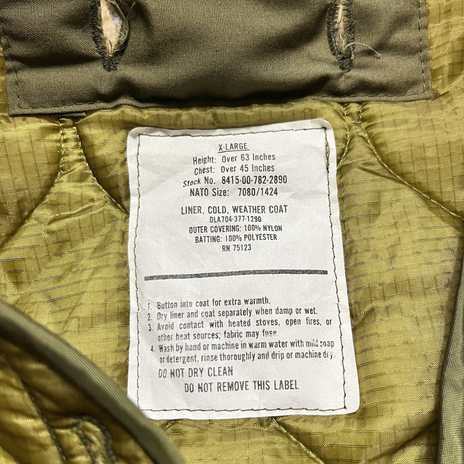 VTG MILITARY ISSUE M-65 FIELD JACKET LINER QUILTED COAT LINER XL USA MADE