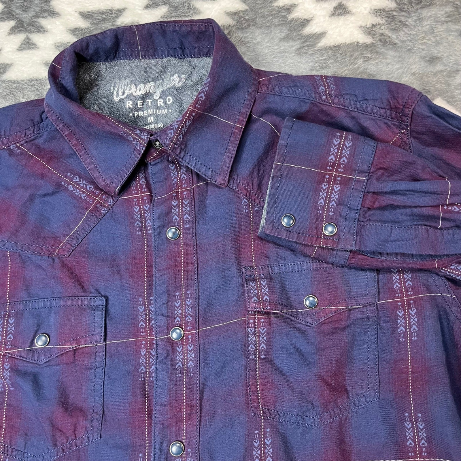 Wrangler Retro Premium Mens Purple Plaid Western Snap Shirt 112338150 M