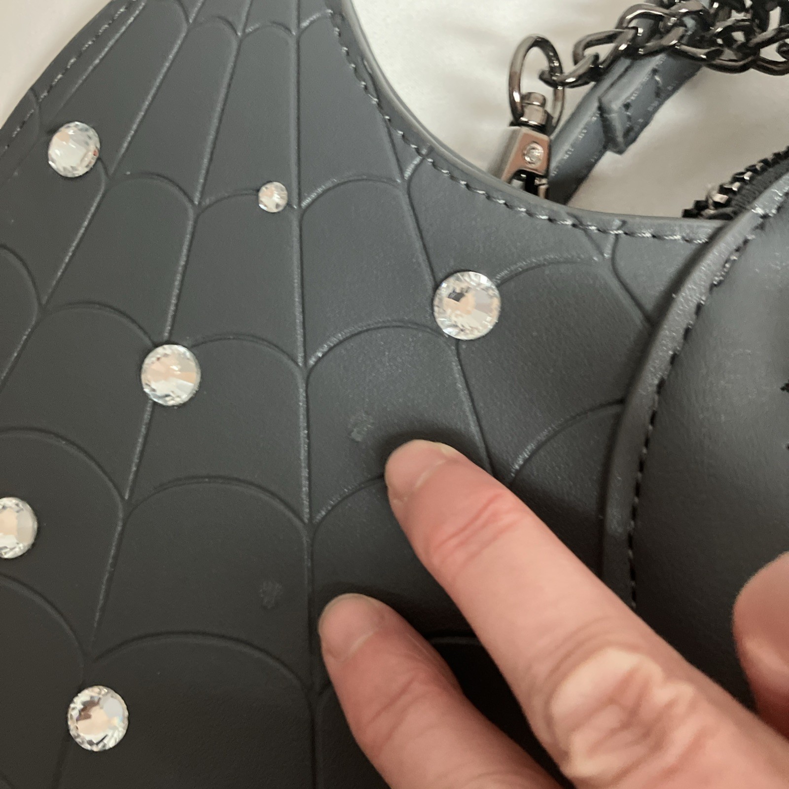 Betsey Johnson XO Bat Rhinestone Halloween Crossbody Bag Dark Gray EUC
