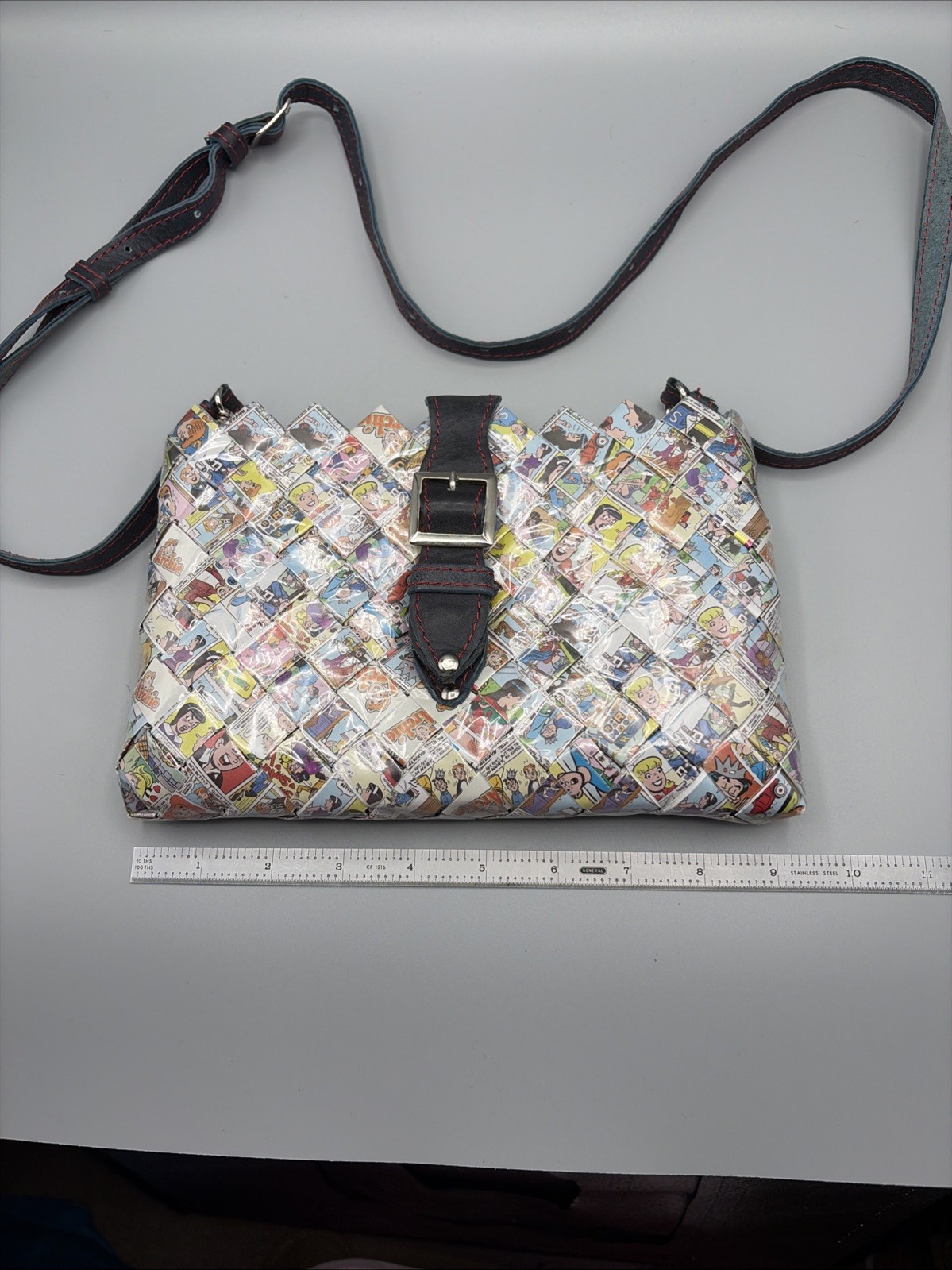 Nahui Ollin Medium Archie Jughead Candy Wrapper Purse Leather Strap Bag OOAK