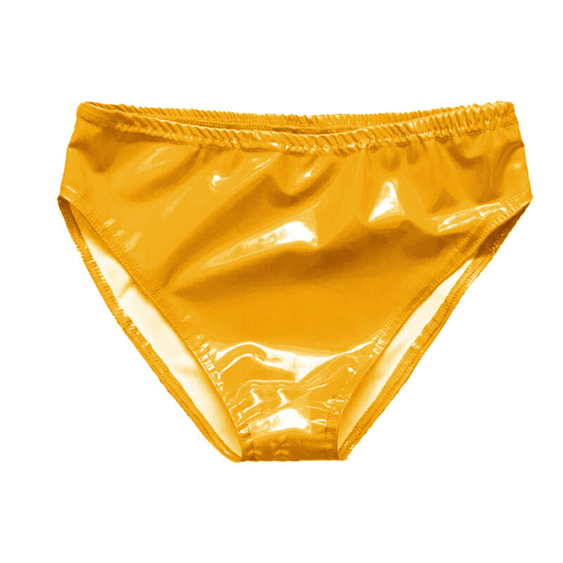Women PVC Leather High Waist Brief Sexy Bright Nightclub Panty Underwear Thong